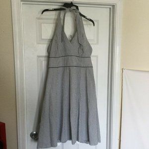 Liz Claiborne Womens Size 12 Halter Dress Gray & White Fit & Flare EUC